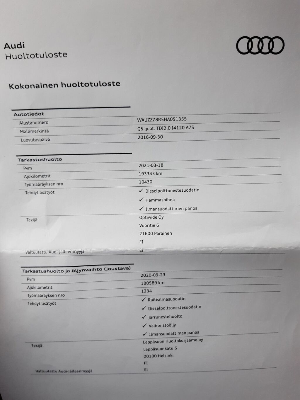 Audi Q5 2016 Valkoinen